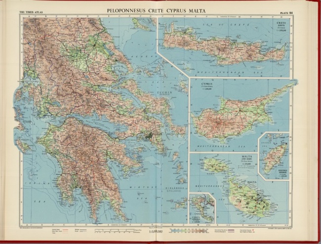 1956 Πελοπόννησος Κρήτη Κύπρος Μάλτα, Πλάκα 84, V. IV Εκδότης Houghton Mifflin ΣΙΑ.