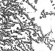 Η εικόνα αποτελεί τμήμα από χάρτη της Ελλάδας του 1807, έργο του Άνθιμου Γάζη χαρτογράφου της εποχής.